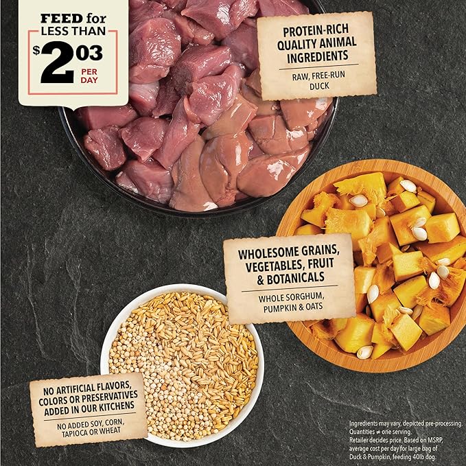 ACANA Wholesome Grains Limited Ingredient Diet Dry Dog Food, Duck & Pumpkin Recipe, Single Protein Duck Dog Food, 22.5lb