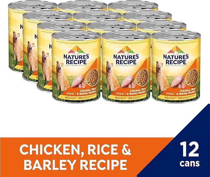 Nature’s Recipe Stew Chicken, Rice & Barley Recipe Wet Dog Food, 13.2 oz. Can, 12 Count