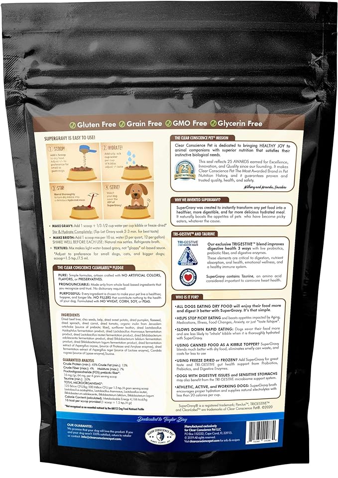 SuperGravy PAW jus - Natural Dog Food Gravy Topper - Hydration Broth Food Mix - Human Grade – Kibble Seasoning for Picky Eaters – Gluten Free & Grain Free, Made in USA 14 Scoops, 01088