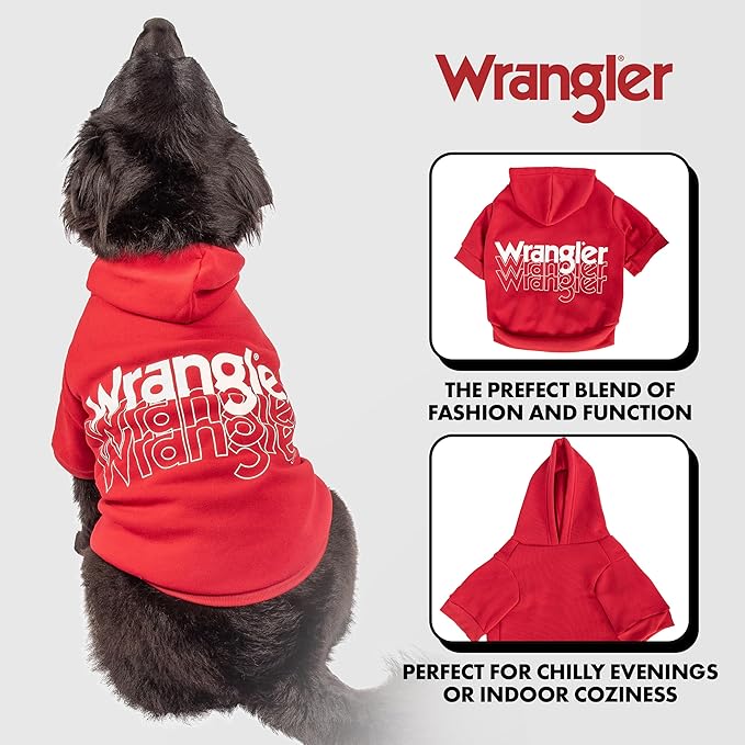 Wrangler Dog Hoodie – Fleece Dog Sweater with Leash Hole, Cold Winter Dog Sweatshirt for Small Medium & Large Size Dogs, Premium Dog Clothes, Fall Dog Sweaters Pullover Hoodie, Cozy Warm Dog Outfit