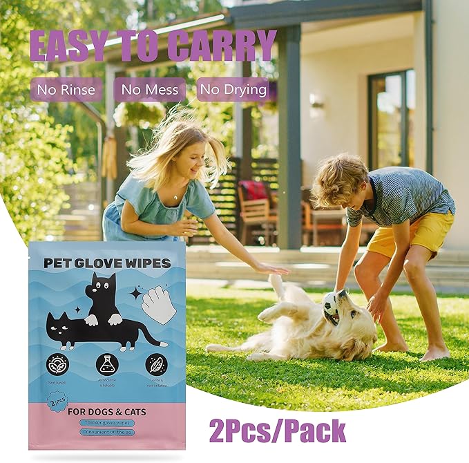 Pet Grooming Gloves for Dog Cat - 4 Pcs Quick Bath Pet Wipes - No Rinse Cat Dog Bath Wipes - Dog Wipes Cleaning Deodorizing, Nourish Fur - Pet Wipes for Paws, Butt and Body
