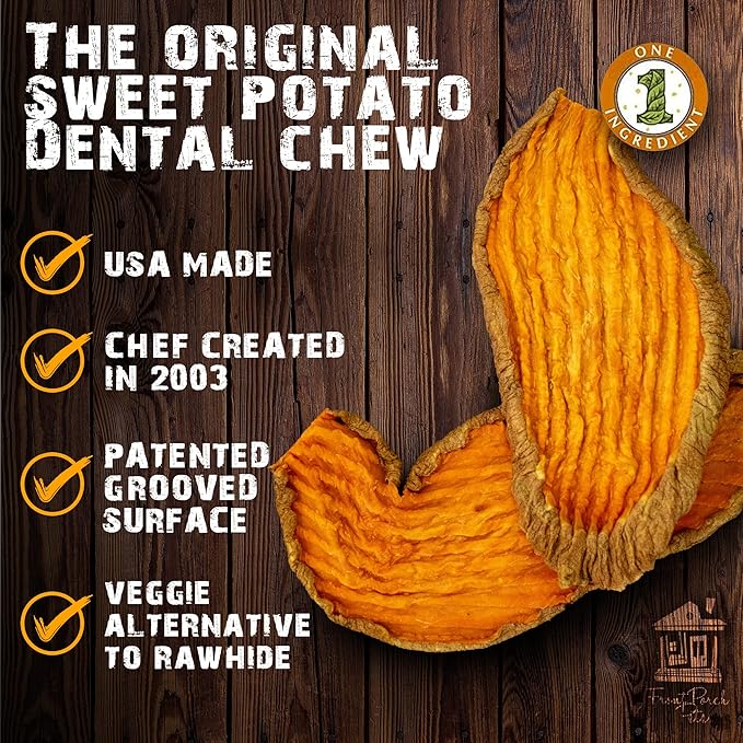 Sam's Yams Sweet Potato Dog Treats, Healthy Dog Treats for Small, Medium, and Large Breed Dogs - Made in USA, High Fiber, Vegan Dental Chews - Veggie Rawhide, Sweet Potato Dog Chewz, 14oz(Pack of 3)