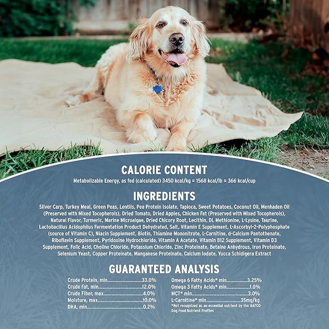 Annamaet Grain-Free Re-Juvenate Senior Formula Dry Dog Food, (Fresh Silver Carp & Turkey), 25-lb Bag, Brown