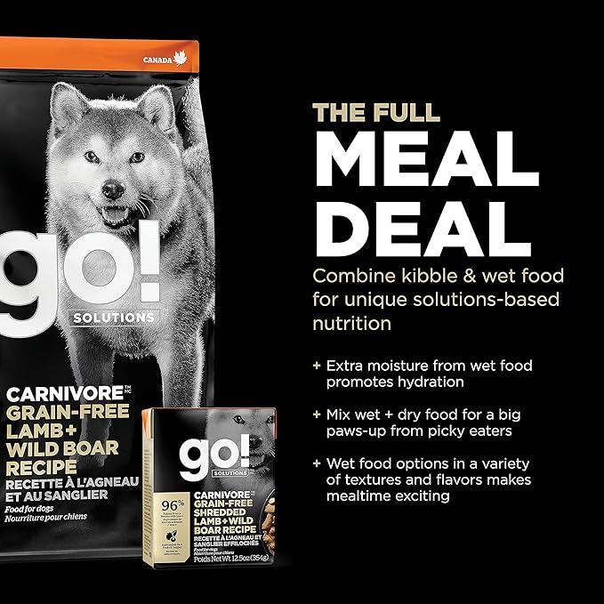 GO! SOLUTIONS Carnivore Grain Free Dog Food, 3.5 lb – Lamb + Wild Boar Recipe – Protein Rich Dry Dog Food – Complete + Balanced Nutrition for All Life Stages