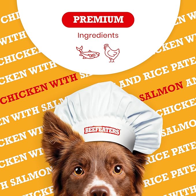 Beefeaters Dog Treats - Chicken with Salmon and Rice Pate 13.2oz, Case of 12 | Complete Adult Dog Food, Balanced Nutrition, High Protein & Vitamins | Supports Muscle & Bone Health