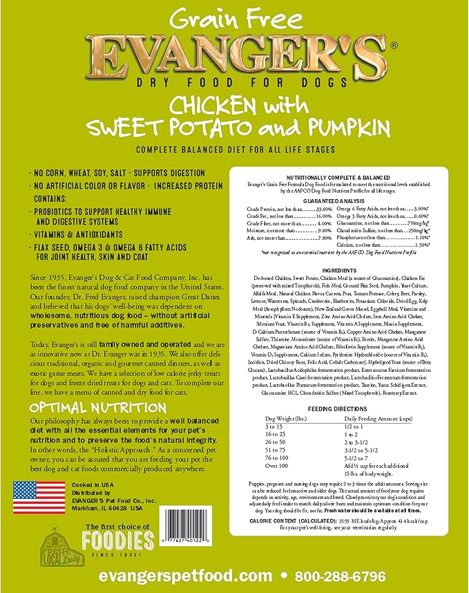 Evanger's Grain-Free Chicken with Sweet Potato & Pumpkin Dry Dog Food Brown, 16.5