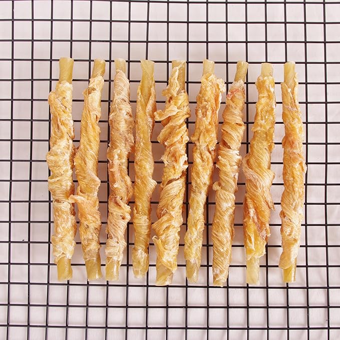 Dog Treats 100% Organic Chicken Hide Twists,Dog Chews Treats, 5 Inch Chicken Wrapped Rawhide Sticks, Promotes Teeth Health, 8 oz