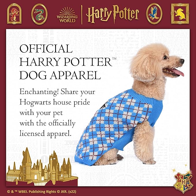 Harry Potter: Ravenclaw Pet Sweater - Size Small | Harry Potter Costumes for Dogs| Harry Potter Dog Apparel & Accessories for Hogwarts Houses, Ravenclaw Blue