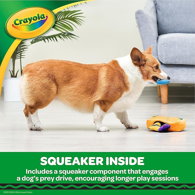 Crayola for Pets Crayon Burrow Toy Plush Squeaker Dog Toy, 8”, Pup-Visible Color Toys Dogs See Best, Burrow Style Dog Toy with 3 Removeable Plush Toys, Enrichment Dog Toys