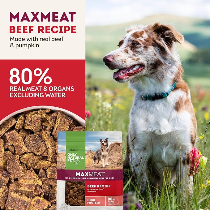 Only Natural Pet MaxMeat Holistic Air Dried Dry Dog Food - All Natural, High Protein, Grain Free and Limited Ingredient - Made with Real Meat - Beef with Pumpkin & Parsley 2 lb