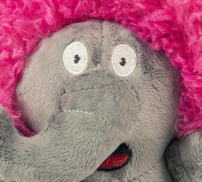 goDog Crazy Hairs Elephant Silent Squeak Plush Dog Toy, Chew Guard Technology - Gray, Large