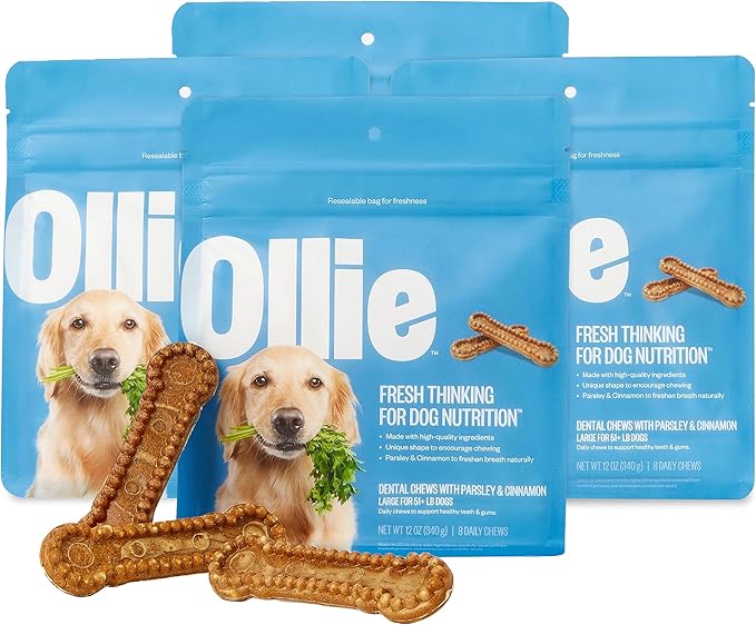 Ollie Dental Chews for Dogs Large- Dog Breath Treats - Dog Teeth Cleaning Treat - Dental Sticks for Dogs - Fresh Breath for Dogs - Dog Dental Chews - Dog Dental Care - 4 Large Pack