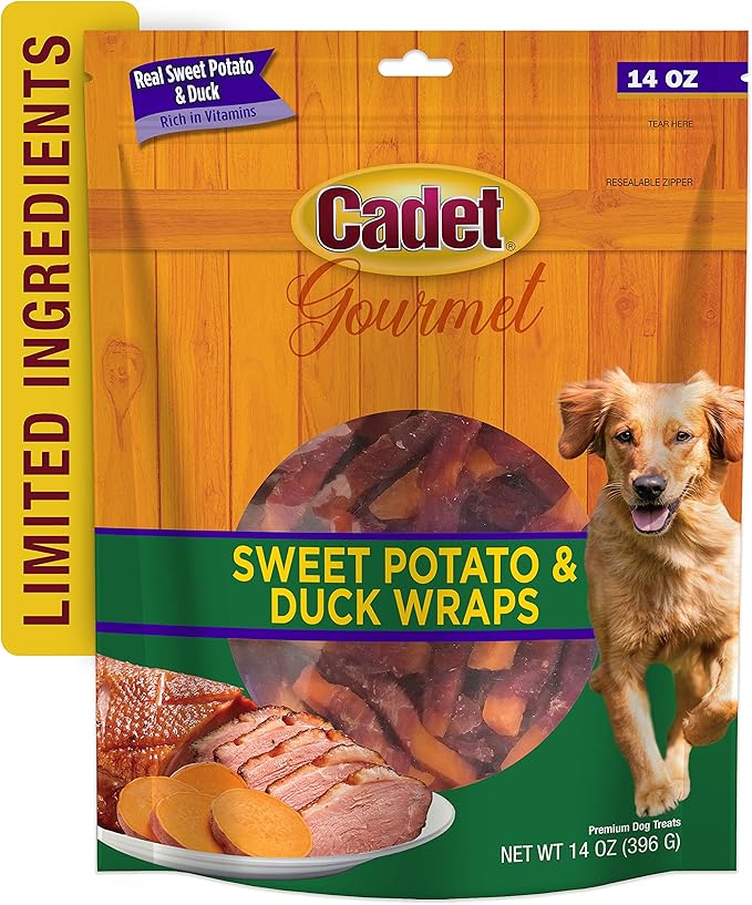 Cadet Gourmet Sweet Potato & Duck Wraps Dog Treats - Healthy & Natural Duck & Sweet Potato Dog Training Treats for Small & Large Dogs - Inspected & Tested in USA (14 oz).