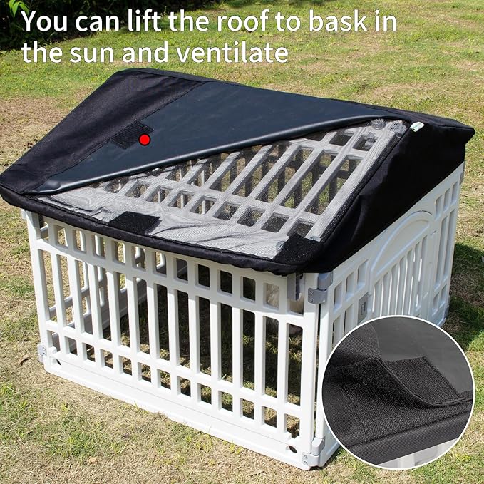 Pet Playpen Foldable Gate for Dogs Plastic Puppy Exercise Pen with Door Portable Indoor Outdoor Pets Fence Puppies Folding Cage 4 Panels House Supplies (6*Playpen White Roof with Cover)