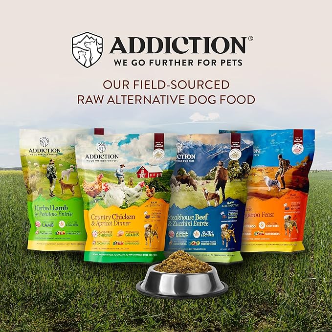 Addiction Herbed Lamb & Potatoes Raw Alternative Dog Food - Gently Air-Dried Complete Meal or Dog Food Topper for Digestive and Skin and Coat Health, 2 lb