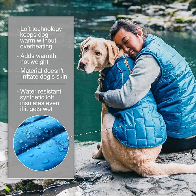 Kurgo Dog Jacket | Reversible Winter Coat for Dogs | Fleece Vest for Pets | Reflective | Wear with Harness | Water Resistant Loft Jacket | For Small Medium Large Pets (Blue/Orange, Large) (K01849)