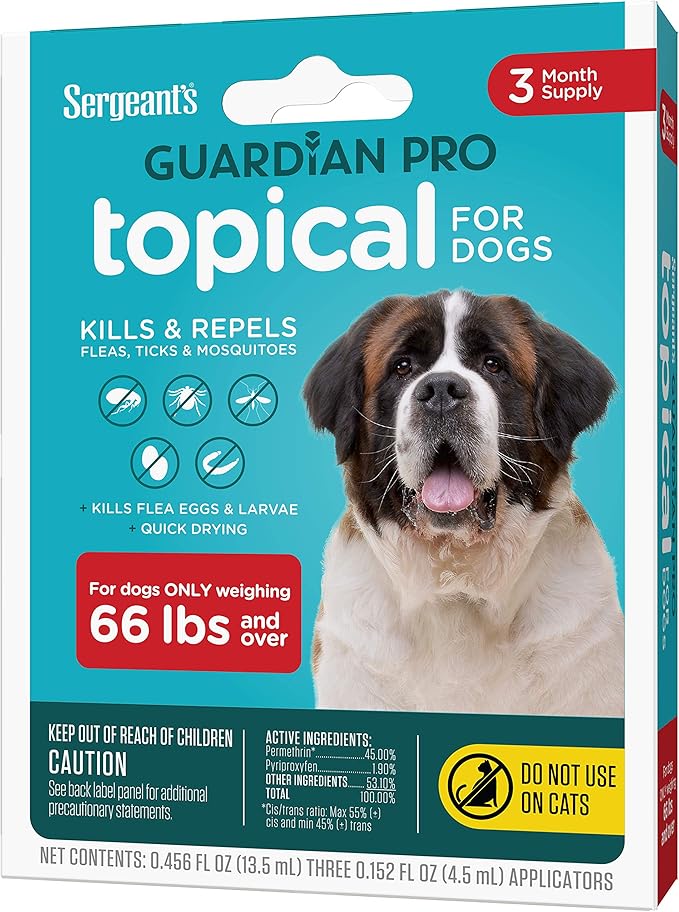 Sergeant's Guardian Pro Flea & Tick Squeeze On Topical for Dogs, 66+ lbs., 3 Count