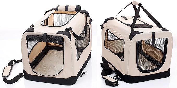 2PET Foldable Dog Crate - Soft, Easy to Fold & Carry Dog Crate for Indoor & Outdoor Use - Comfy Dog Home & Dog Travel Crate - Strong Steel Frame, Washable Fabric Cover - XXLarge, Biscuit Beige