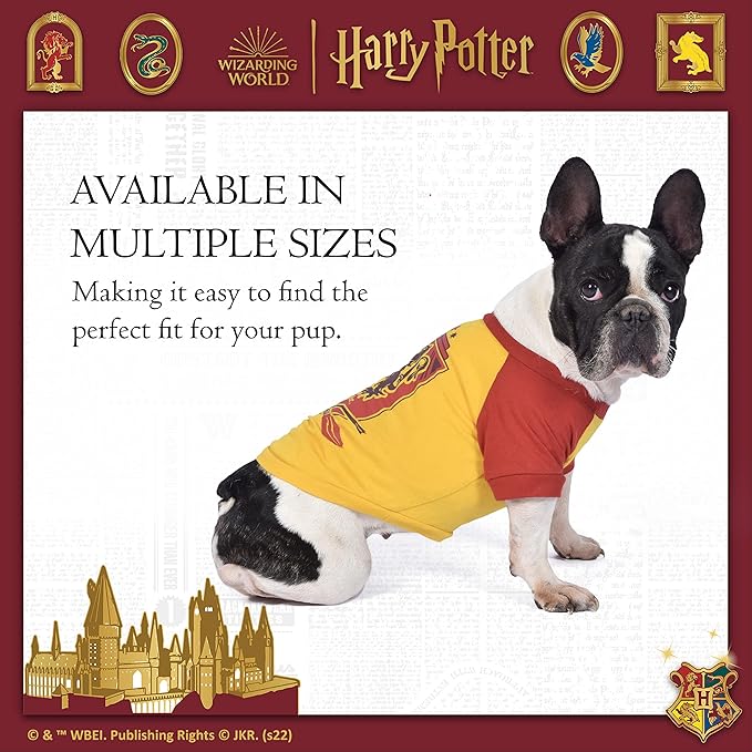 Harry Potter Gryffindor Pet T-Shirt in Size Small | Small Dog T-Shirt, Harry Potter Dog Shirt | Harry Potter Dog Apparel & Accessories for Hogwarts Houses, Gryffindor,Yellow