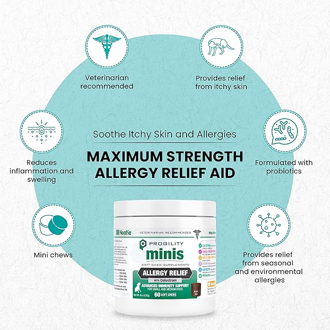 Nootie Progility Mini Allergy Relief Supplement, Itch Relief Supplement for Dogs, 60 Soft Chews per Container