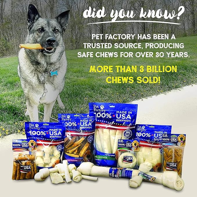 Pet Factory 100% Made in USA Beefhide 7" Braided Sticks Dog Chew Treats - Peanut Butter Flavor, 2 Count/1 Pack