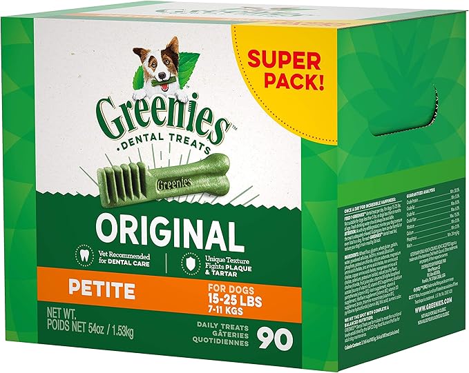 Greenies Original Petite Natural Dental Care Dog Treats, 54 oz. Pack (90 Treats)
