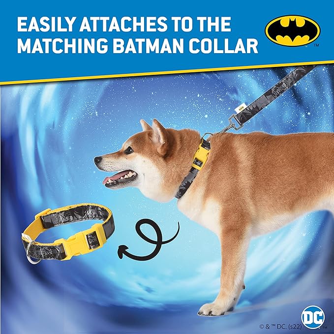 DC Comics Vintage Batman Collection 6 Foot Dog Leash (72 inch) | Cute Yellow and Black Dog Leash Easily Attaches to Any Dog Collar or Harness | 6 Ft Dog Leash Batman Design