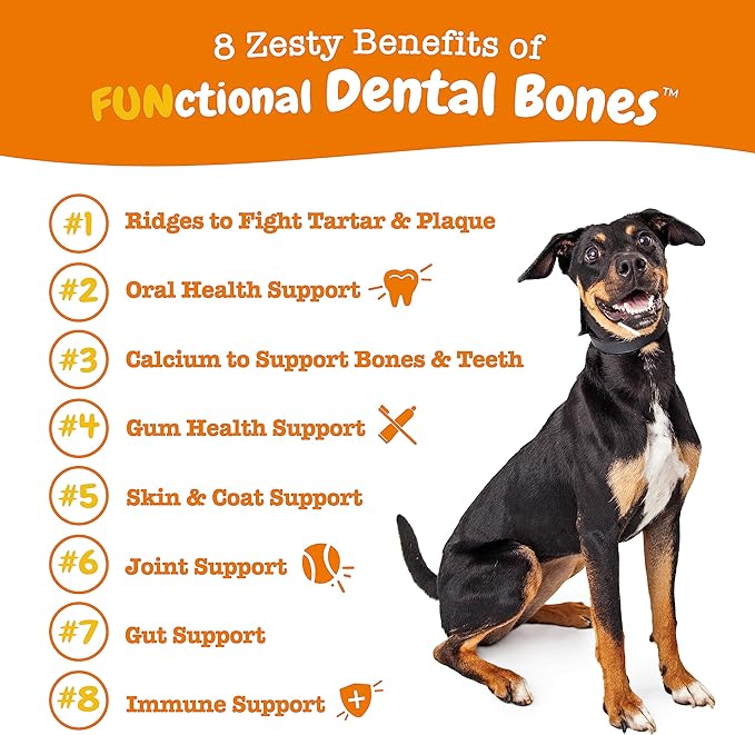 Zesty Paws Dental Bones - Fights Tartar & Plaque - Gum, Teeth & Bone Health - Cinnamon for Dog Breath - Immune, Joint, Gut, Skin & Coat Support - Omega 3 EPA & DHA and Calcium - Small Dogs - 78 ct…