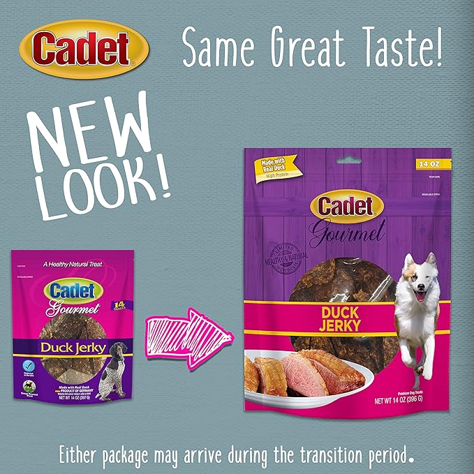 Cadet Gourmet Duck Jerky Dog Treats - Healthy & Natural Duck Dog Training Treats for Small & Large Dogs - Inspected & Tested in USA (14 oz.)