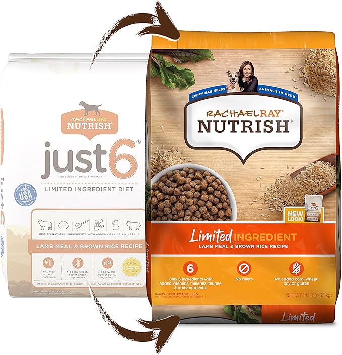 Rachael Ray Nutrish Limited Ingredient Lamb Meal & Brown Rice Recipe, Dry Dog Food, 14 Pound Bag (Packaging Design May Vary)