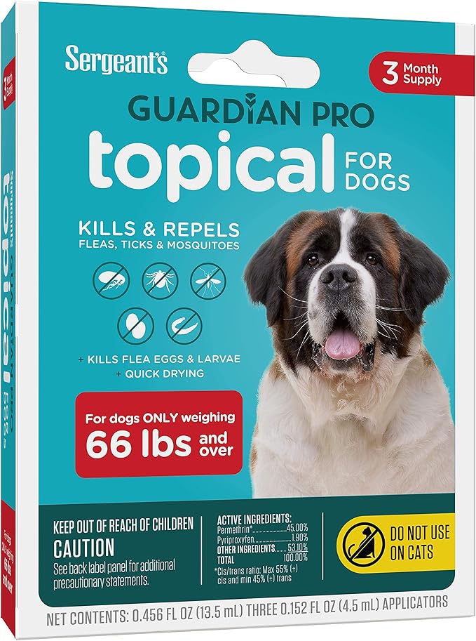 Sergeant's Guardian Pro Flea & Tick Squeeze On Topical for Dogs, 66+ lbs., 3 Count