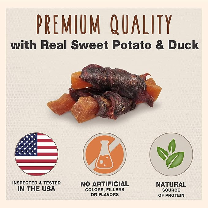 Cadet Gourmet Sweet Potato & Duck Wraps Dog Treats - Healthy & Natural Duck & Sweet Potato Dog Training Treats for Small & Large Dogs - Inspected & Tested in USA (28 oz.)