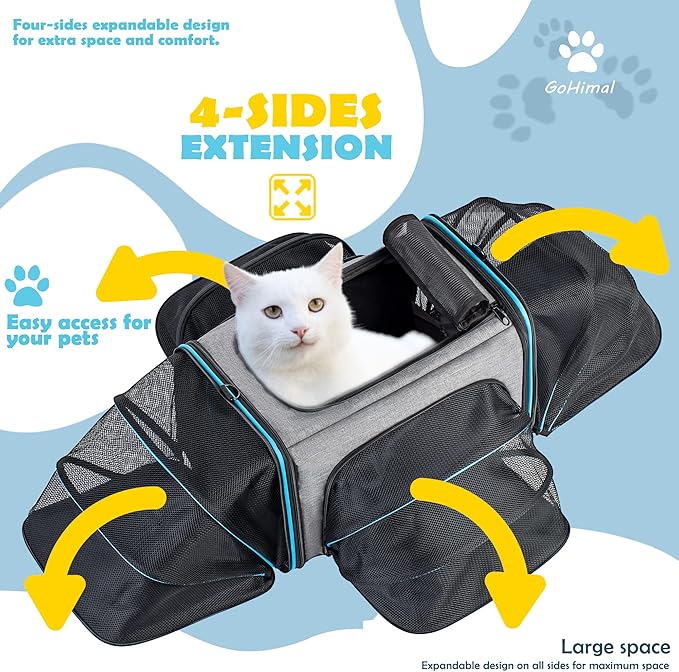Pet Carrier Airline Approved Pet Carrier,4 Sides Expandable Cat Carrier Bag Large Soft Sided Pet Travel Carrier Dog Carrier Backpack with Remove Fleece Pad (Large, Blue)