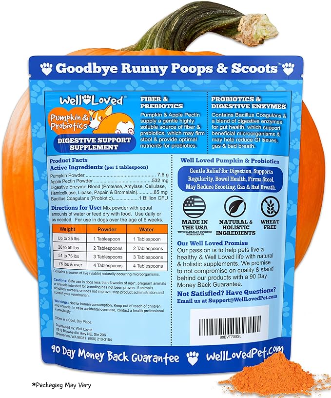 Pumpkin for Dogs - Pumpkin Puree, Canned Pumpkin (Alternative), Fiber for Dogs, Probiotic Powder, Pumpkin Powder, Dog Diarrhea, Digestive Support, Perfect for Firm Poops and No Scoots, 6 oz