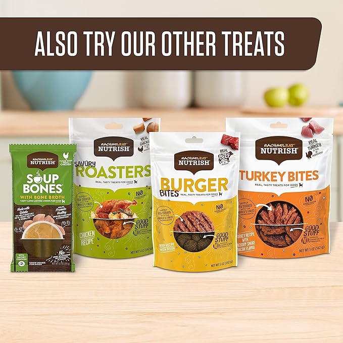 Rachael Ray Nutrish Turkey Bites Real Meat Grain Free Dog Treats, Turkey Recipe with Hickory Smoked Bacon Flavor, 12 Ounces (Packaging May Vary)