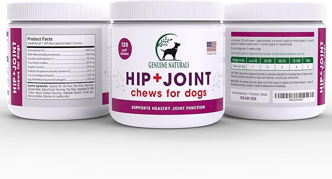 Hip and Joint Supplement for Dogs - Glucosamine Chondroitin, MSM, Organic Turmeric Soft Chews, Dog Vitamins, Supports Healthy Joint Function and Helps with Pain Relief,120 Count