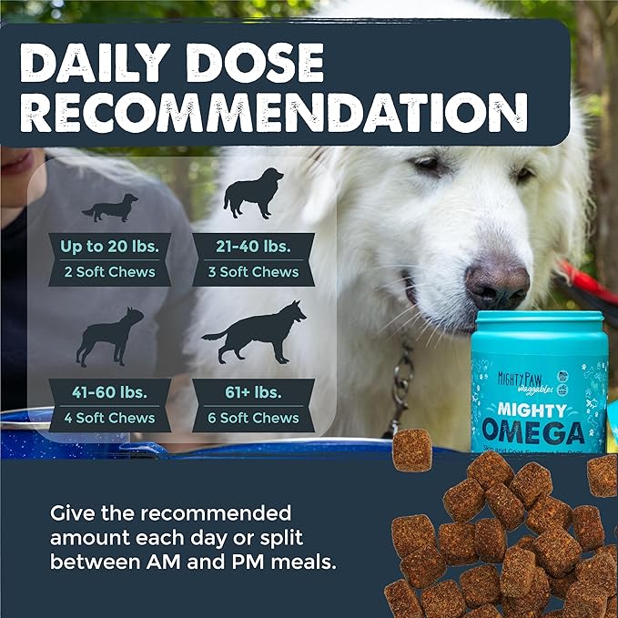 Mighty Paw Waggables Mighty Omega (Made in The USA, 120 Count) | Omega 3 Fish Oil Chew for Dogs. Salmon Oil for Dogs Skin and Coat Supplement. Soft Chew Fish Oil for Dogs - DHA & EPA, Bacon Flavor