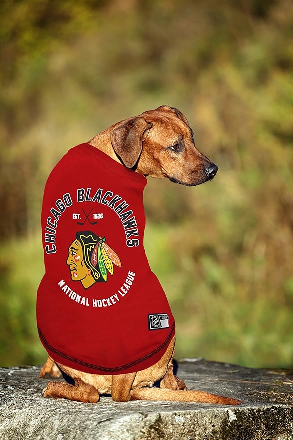 Pets First NHL Chicago Blackhawks Tee Shirt for Dogs & Cats, Medium. - are You A Hockey Fan? Let Your Pet Be an NHL Fan Too!