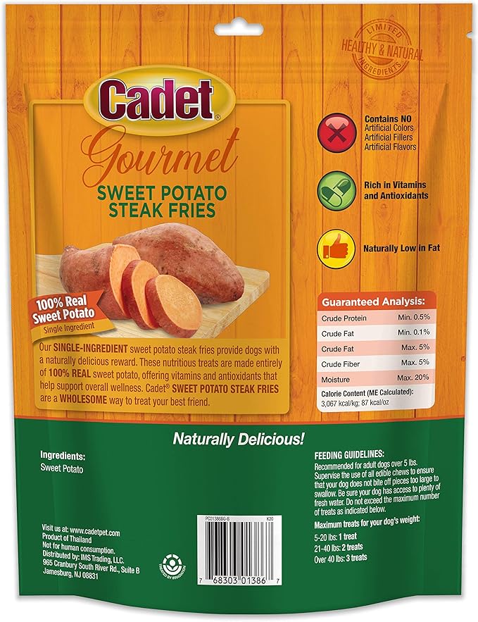 Cadet Gourmet Sweet Potato Fries Dog Treats - Healthy & Natural Sweet Potato Dog Training Treats for Small & Large Dogs - Inspected & Tested in USA (1 lb.)