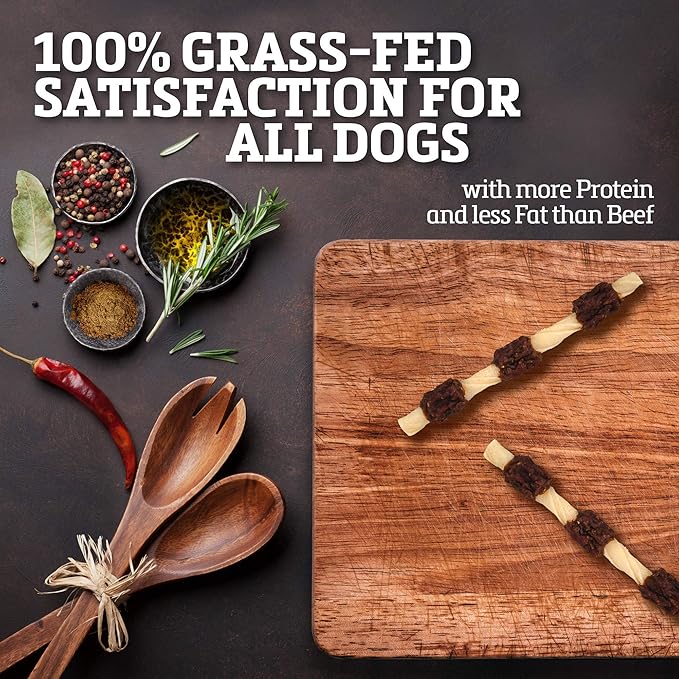 Rawhide Dog Treats | Healthy, Grass-Fed Buffalo Jerky Raw Hide Chews | Hickory Smoked Flavor | Jerky Kabob, 18 Count