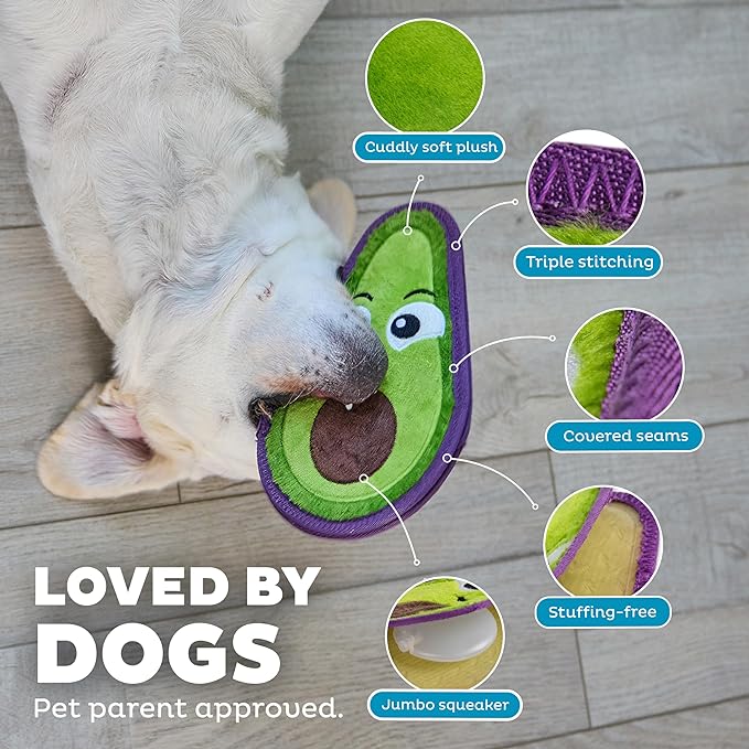 Outward Hound Tough Skinz Durable Squeaky Dog Toy with Two Tough Layers, Avocado, Green, Medium
