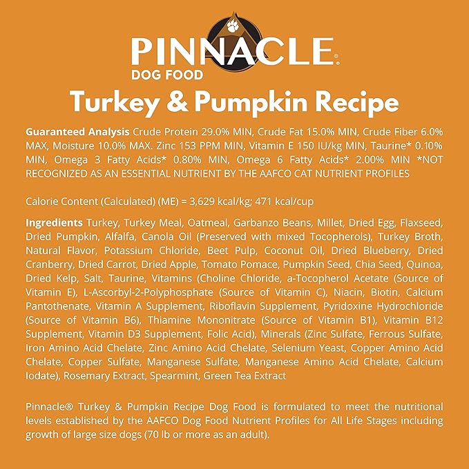 pinnacle pet Turkey & Pumpkin Dry Dog Food 4 lb, Infused with Broth