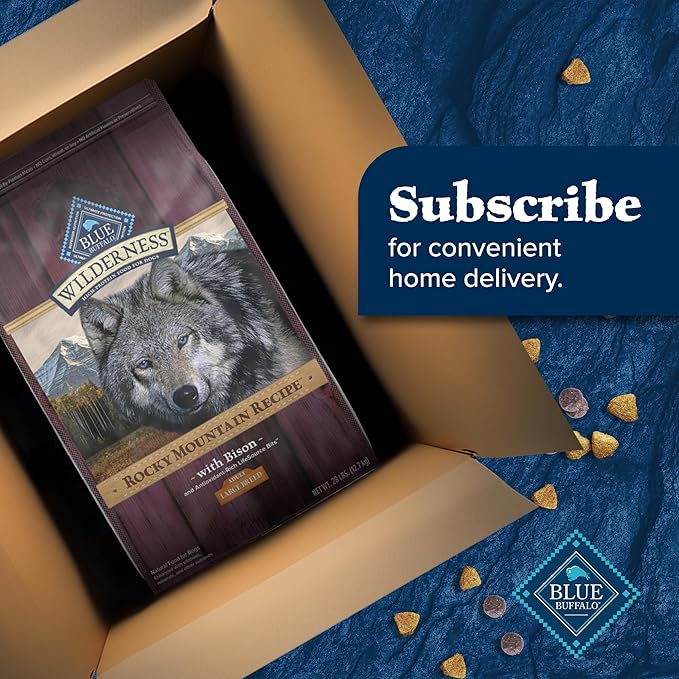 Blue Buffalo Wilderness Rocky Mountain Recipe High Protein Natural Large Breed Adult Dry Dog Food, Bison with Grain 28 lb bag