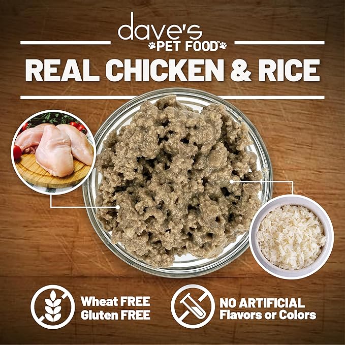 Dave's Pet Food Wet Dog Food (Chicken & Rice), Made in USA Naturally Healthy Canned Dog Food, Added Vitamins & Minerals, Wheat & Gluten-Free, 13.2 oz Cans (Case of 12 pk)