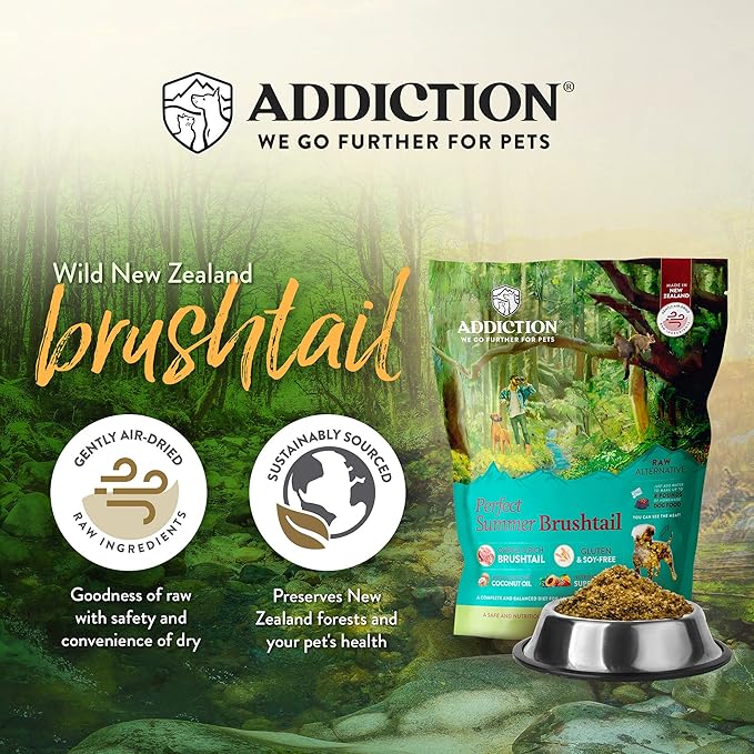 Addiction Perfect Summer Brushtail Raw Alternative Dog Food - Gently Air-Dried Complete Meal or Dog Food Topper for Digestive and Skin and Coat Health, 2 lb