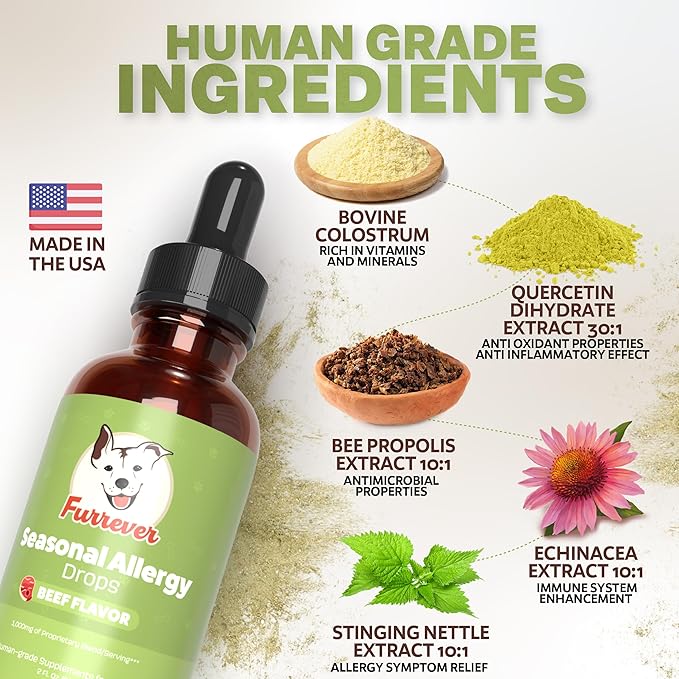 Dog Allergy Relief Drops - Support Your Pets Immune System during Seasonal Allergies - for Itching, Scratching, and Licking - Allergy Aid for Dogs & Cats - Beef Flavored - 2oz