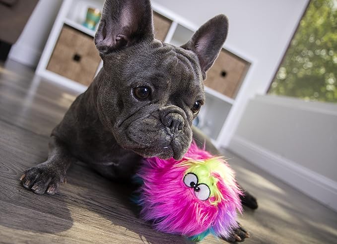 goDog Furballz Squeaky Plush Ball Dog Toy, Chew Guard Technology - Rainbow, Medium