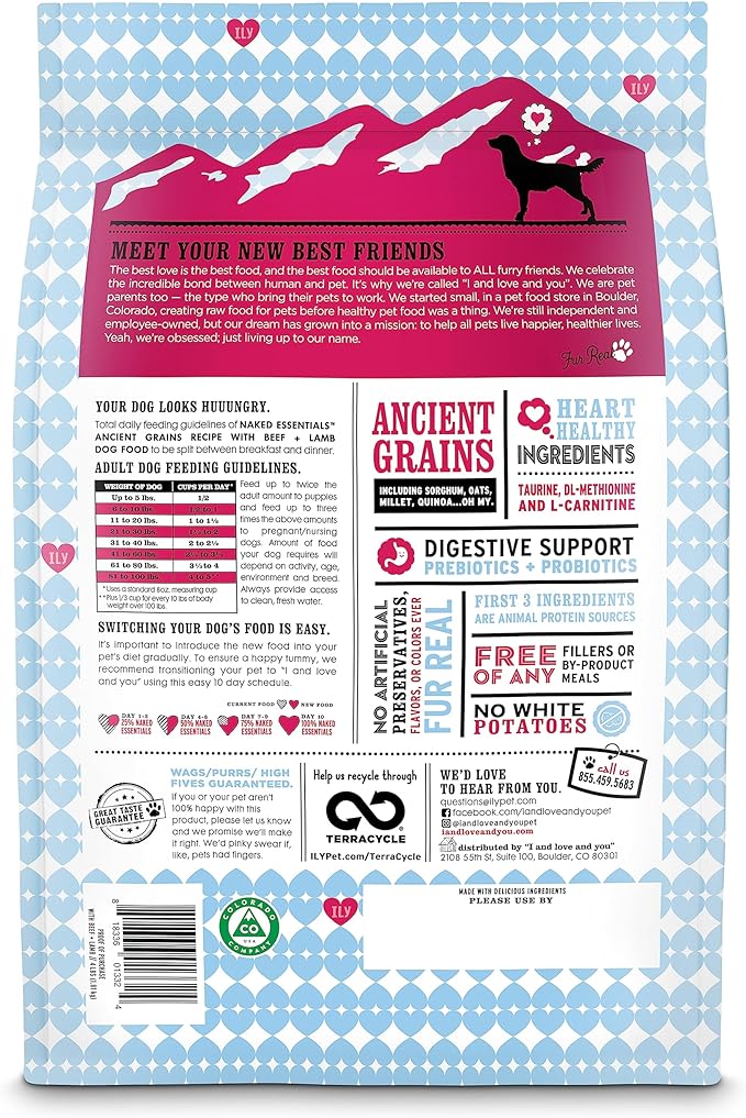 I and love and you Naked Essentials Ancient Grains Dry Dog Food - Lamb + Beef - High Protein, Real Meat, No Fillers, 4lb Bag