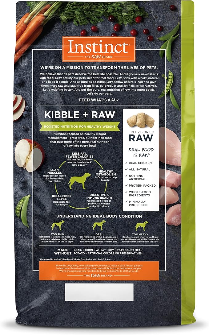 Instinct Raw Boost Healthy Weight Grain Free Recipe with Real Chicken Natural Dry Dog Food, 4 lb. Bag