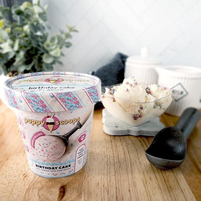 Dog Ice Cream Mix - Just Add Water and Freeze at Home, Powder Mix with Ice Cream Cup and Reusable Lid, Ice Cream Mix for Dogs by Puppy Scoops (Sprinkles), 5.65 oz Made in USA
